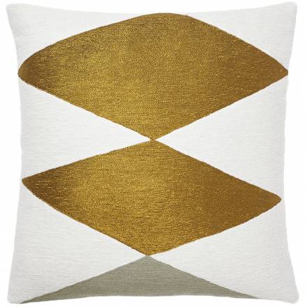 Judy Ross Textiles Hand-Embroidered Chain Stitch Ace Throw Pillow cream/gold rayon/iron